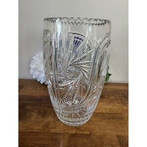 Vintage Hand-Cut‎ Lead Crystal Vase – Heavy Pinwheel and Fan Design Retro Decor